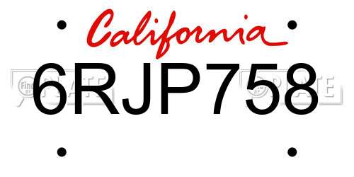 6RJP758 California License Plate