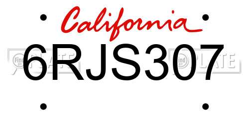 6RJS307 California License Plate