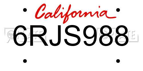 6RJS988 California License Plate