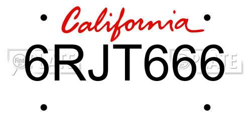 6RJT666 California License Plate