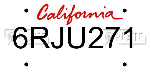 6RJU271 California License Plate