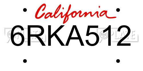 6RKA512 California License Plate