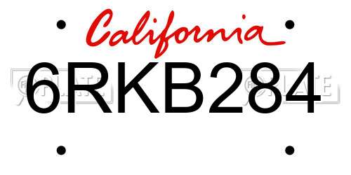 6RKB284 California License Plate