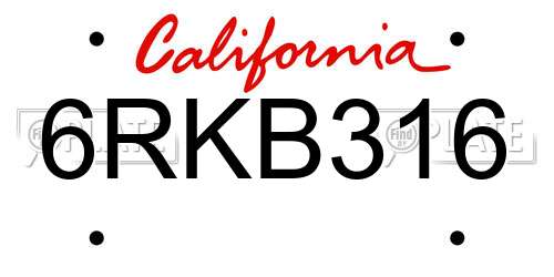 6RKB316 California License Plate
