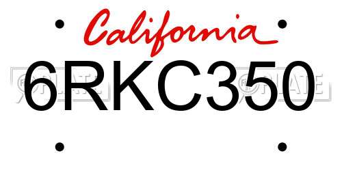 6RKC350 California License Plate