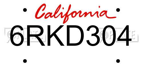 6RKD304 California License Plate