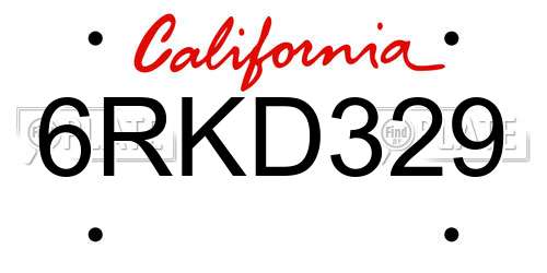 6RKD329 California License Plate