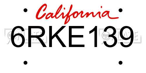 6RKE139 California License Plate