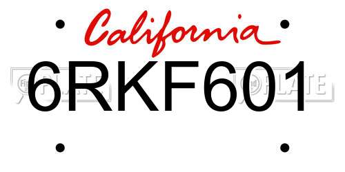 6RKF601 California License Plate