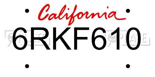 6RKF610 California License Plate
