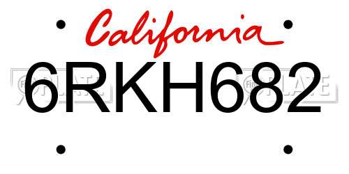 6RKH682 California License Plate