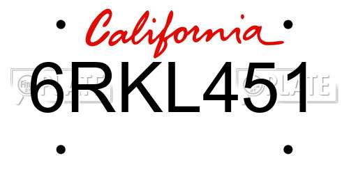 6RKL451 California License Plate