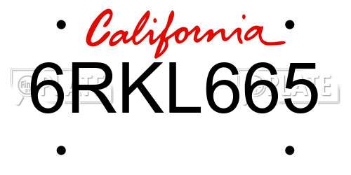 6RKL665 California License Plate
