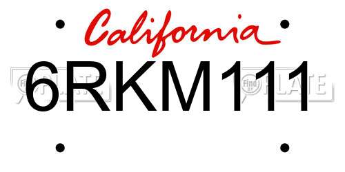 6RKM111 California License Plate
