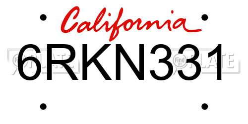 6RKN331 California License Plate