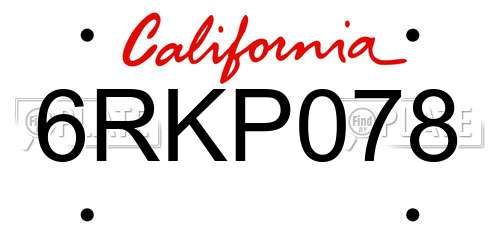 6RKP078 California License Plate