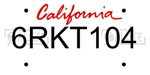 6RKT104 California License Plate