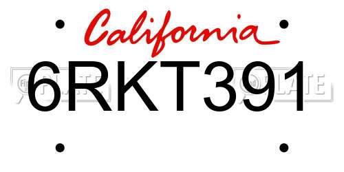 6RKT391 California License Plate