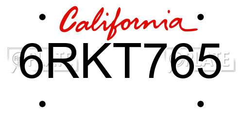 6RKT765 California License Plate