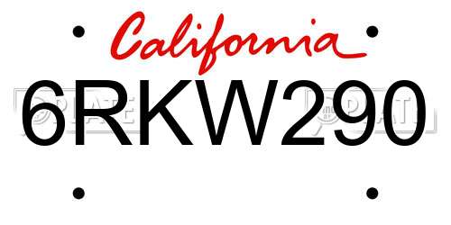 6RKW290 California License Plate