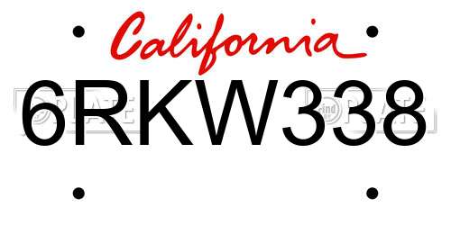 6RKW338 California License Plate
