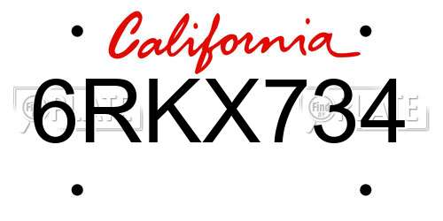 6RKX734 California License Plate