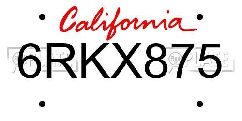 6RKX875 California License Plate