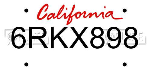 6RKX898 California License Plate