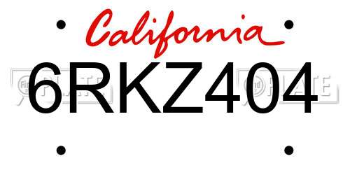 6RKZ404 California License Plate