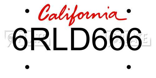 6RLD666 California License Plate