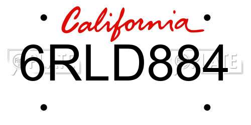 6RLD884 California License Plate