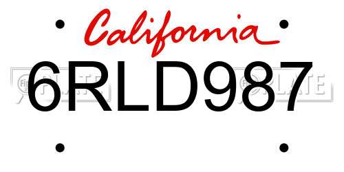 6RLD987 California License Plate