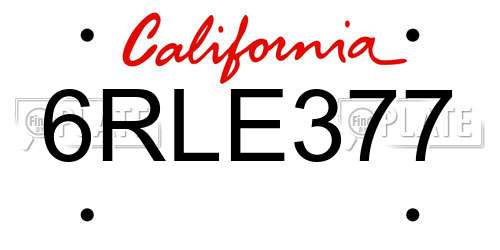 6RLE377 California License Plate