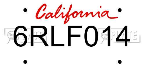 6RLF014 California License Plate