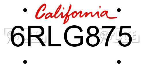6RLG875 California License Plate