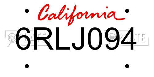 6RLJ094 California License Plate