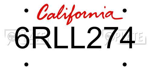 6RLL274 California License Plate