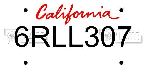 6RLL307 California License Plate