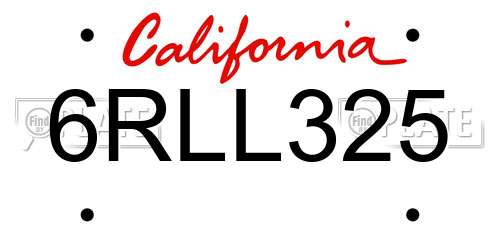 6RLL325 California License Plate