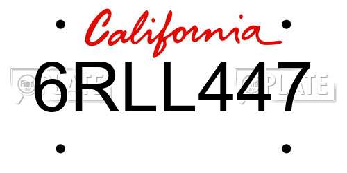 6RLL447 California License Plate