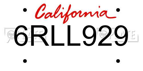 6RLL929 California License Plate