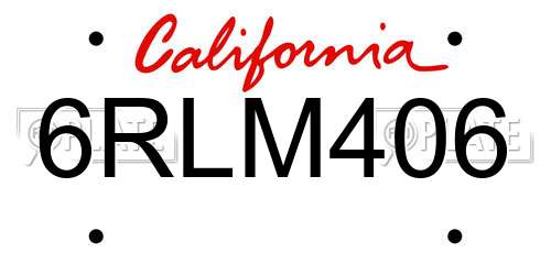 6RLM406 California License Plate