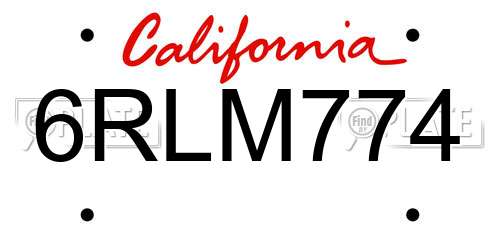 6RLM774 California License Plate
