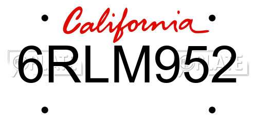6RLM952 California License Plate