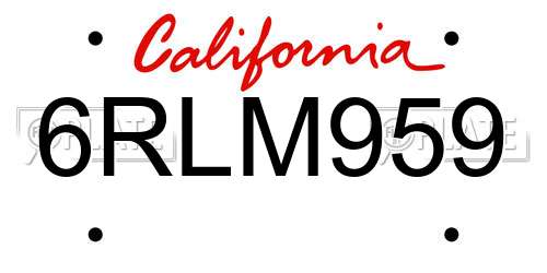 6RLM959 California License Plate