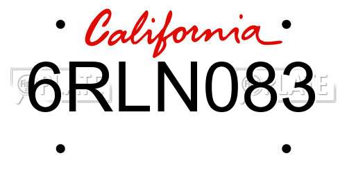 6RLN083 California License Plate