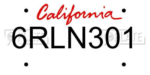 6RLN301 California License Plate