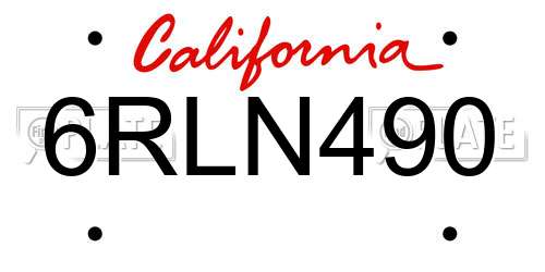 6RLN490 California License Plate