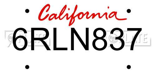 6RLN837 California License Plate