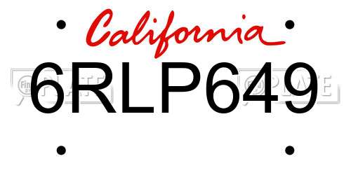 6RLP649 California License Plate